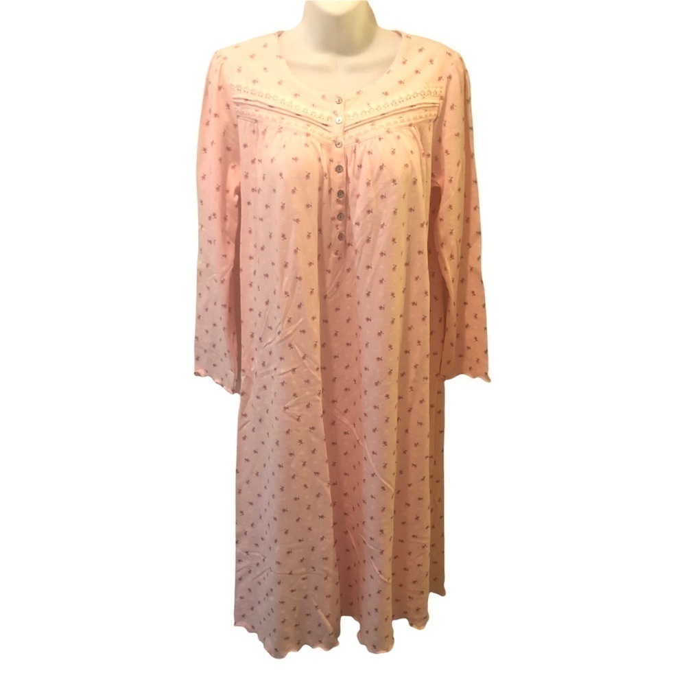 Aria Collection Pink Floral Printed Midi Length Nightgown 3/4 Sleeve Sz. S Cozy